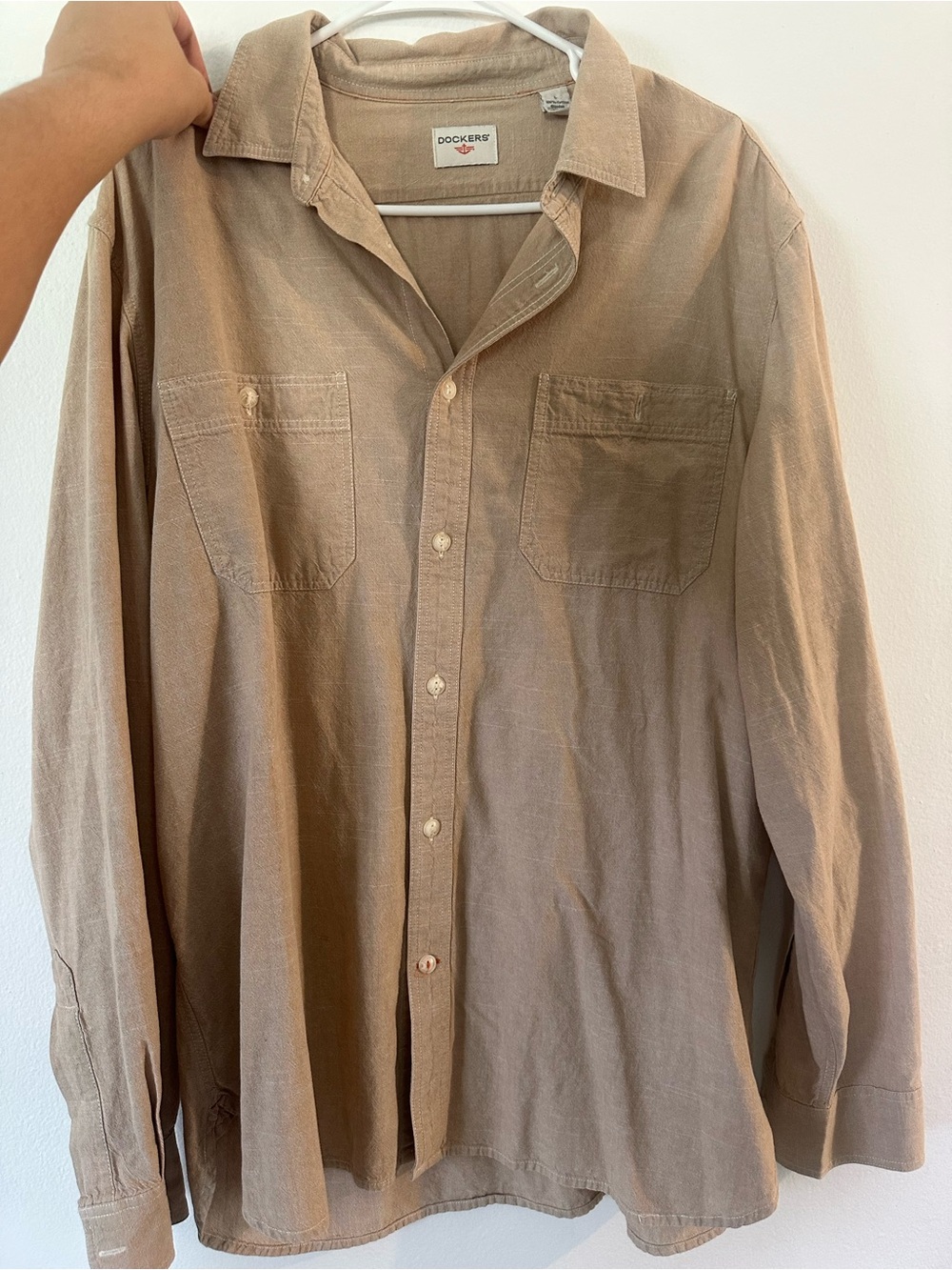 Dockers Men's Casual Button-Down Shirt in Light Brown